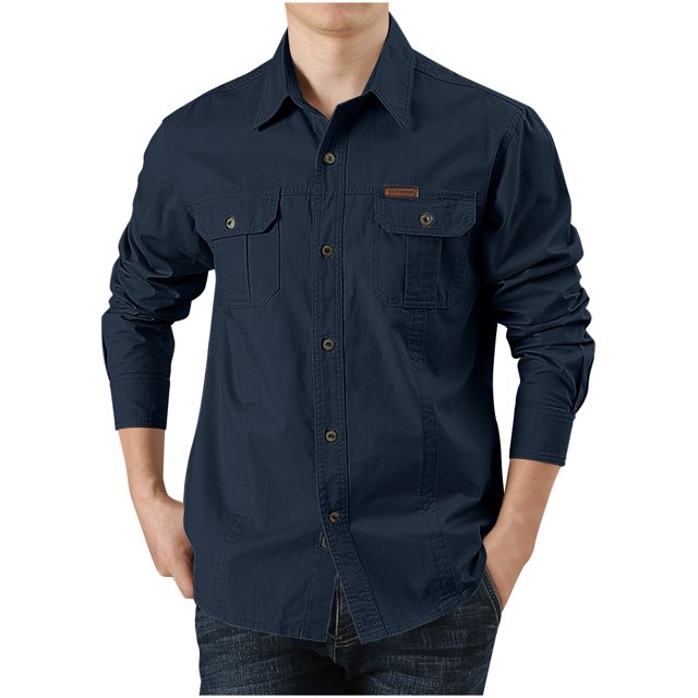 Pisexur Chandails en Molleton pour Hommes à Boutons Multi-Poches Cargo Chandail en Molleton Décontracté Mode Couleur Unie Coton Chandail Manches Longues Col Rabattu Chemises Formelles d'Affaires Grande Taille Chandail en Molleton M-6TG