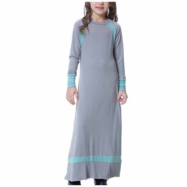 Birdeem Robe Longue Musulmane pour Filles Moyennes et Grandes, Manches Longues, Col en V, Robe à Blocs de Couleur