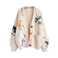 thumbnail image 2 of Pitauce Womens Oversized Cardigan Sweater Button Down Long Sleeve Cable Knit Embroidery Sweaters Outwear with Pockets, Free Size, 2 of 8