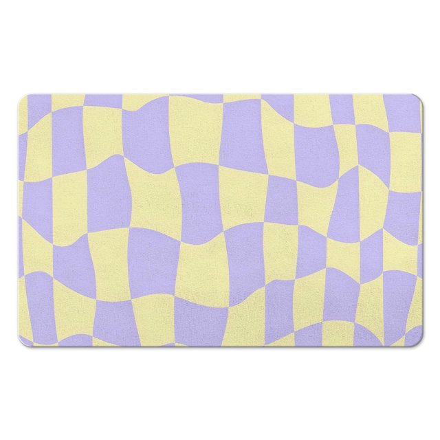 Water Absorbent Long Bath Mat - Checkered 20x32 in Bathroom Runner Rug, Non-Slip, Soft & Comforting Microfiber, Machine Washable Mats.