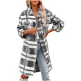 thumbnail image 1 of IROINID Surchemise Mi-Longue pour Femmes, Veste à Carreaux à Col Rabattu, Manches Longues, Décontractée avec Boutons, Gris, 1 of 8