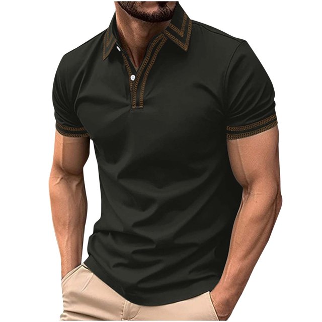 Styesk T Shirts for Man Fashion Leisure Solid Color Versatile Button Turndown Collar Short Sleeve Top