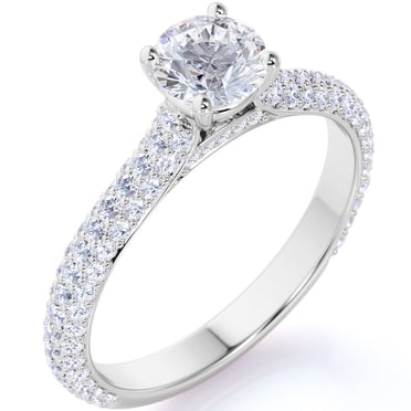 JeenMata 1.75 Carat Round Cut Moissanite Engagement Ring - Classic Engagement Ring - Cluster Ring - 18k White Gold Over Silver