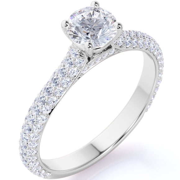 JeenMata 1.75 Carat Round Cut Moissanite Engagement Ring - Classic Engagement Ring - Cluster Ring - 18k White Gold Over Silver