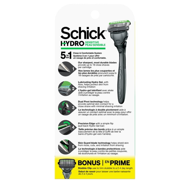 Schick Hydro Sensitive Men's Razor with Bonus Stubble Clip