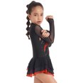 thumbnail image 4 of TiaoBug Robe de Patinage en Maille Élégante pour Filles avec Strass Manches Longues Danse Ballet Tutu Rouge 6, 4 of 7