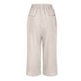 thumbnail image 4 of Birdeem Womens Spring Solid Color Elastic Waist Cotton Linen Versatile Straight Tube Casual Wide Leg Pants, 4 of 7