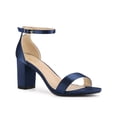 thumbnail image 1 of BLISSFUL STEP Women's Shoes Satin Chunky High Heel Ankle Strap Open Toe Sandals  Navy Blue 9, 1 of 6
