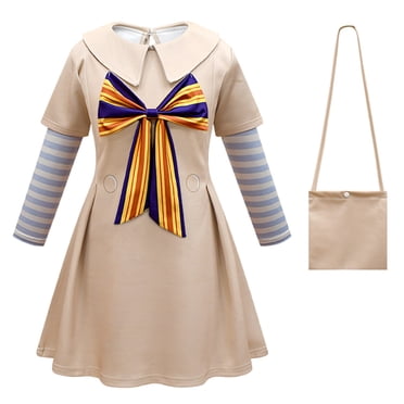 Girls M3gan Costume Dress Long Sleeve Bowknot Megan Costume Halloween Outfit for 4-12Y