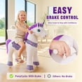 thumbnail image 3 of PonyCycle Ride-On Unicorn Toy for Kids, No Battery Riding Toy with Hand Brake, Indoor Outdoor Use, Ages 4–7, Purple, E413, 3 of 11