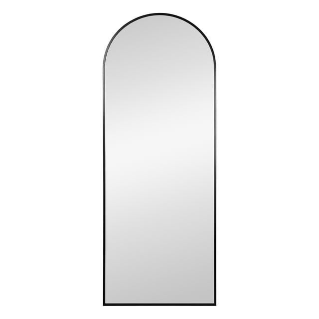 Hometrends Miroir Aluminum Curb , Pleine Longueur, 22x58 po., Miroir à Bord Supérieur Arqué, Finition Noir Brossé, Miroir de Décoration d'Intérieur, avec Cadre. À Accrocher ou à Poser Contre le Mur.