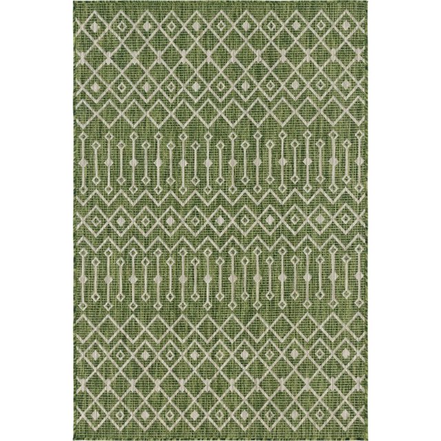 Unique Loom Tapis Géométrique en Treillis Extérieur 4' x 6' Rectangle Vert/ivoire