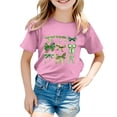 thumbnail image 4 of T-shirts Filles Été Col Rond Manches Courtes Nœud Imprimé Coupe Décontractée Basiques Hauts Filles Rose 8-9 Ans, 4 of 4