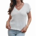 thumbnail image 1 of Womens V Neck Sweater Vest Ribbed Knit Casual Cap Sleeve Loose Fit Pullover Tops Fall Clothes White L, 1 of 10