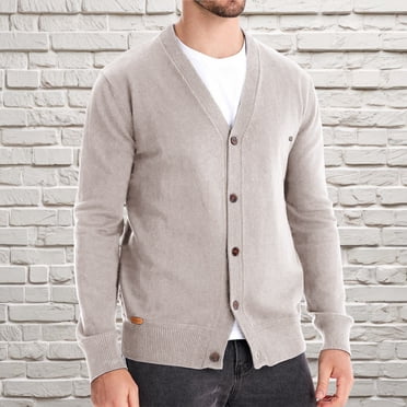 Styesk Cardigan Sweater for Men Open Front Button Knit Sweater Solid Color Loose Fit Long Sleeve Sweater Casual Soft Cotton Chunky Cardigan