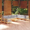thumbnail image 1 of vidaXL 11 Piece Garden Lounge Set with Grey Cushions Solid Pinewood, 1 of 4