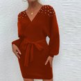 thumbnail image 1 of Pisexur Robe à Manches Longues à Col en V Robe à Manches Longues à Col en V pour Femme Robe Unie en Tricot Robe à Manches Longues à Col en V Robe pour Femme en Liquidation, 1 of 3