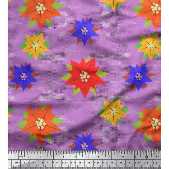 Soimoi Poly Georgette Fabric Paper Flower Art & Craft Decor Fabric Printed Yard 52 Inch Wide
