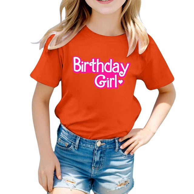 Hiiyo T-Shirt à Manches Courtes pour Grandes Filles, Col Ras du Cou, Imprimé de Lettres, Tailles 1-13