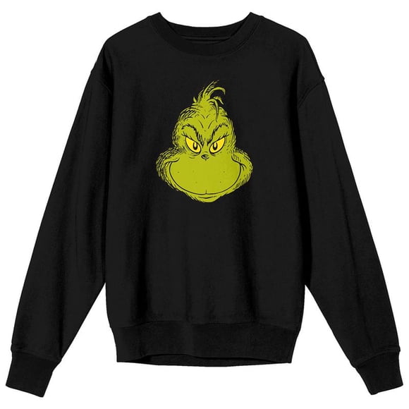 The Grinch Smiling Grinch Face on Black Adult Long Sleeve - XXL