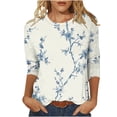 thumbnail image 1 of HKEJIAOI T-Shirts à Manches 3/4 pour Femmes à Imprimé Floral, Col Rond, Coupe Ample, T-Shirts Décontractés Mode, Chandails à Enfiler, Bleu Pâle-D m, 1 of 5