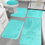 Bathroom Rugs Mat 5 Set, Xinsrenus Mixed Colors Soft Comfortable Water Absorption Bath Rugs, Non-Slip Thick Washable Easy Dry Velvet Fleece Bath Mats for Toilet Floor Tub Shower, Blue