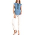 thumbnail image 2 of INSPIRE CHIC Women's Tie Neck Cap Sleeve Button Down Ruffle Summer Shirts, 2 of 6