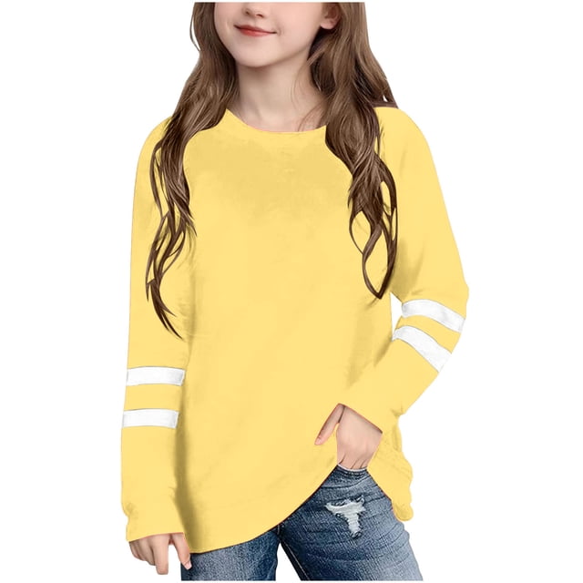 RXIRUCGD 2025 Vêtements d'Été pour Enfants T-shirt à Rayures Mode Mignon Col Rond Manches Longues