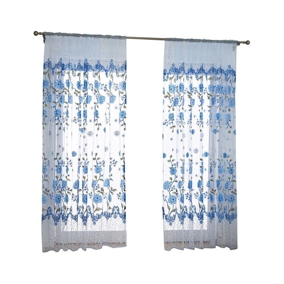 CQCYD 2Pcs Peony Printed Sheer Curtain, Summer Floral Voile Drape Valance, 1 Panel Window Treatment for Living Room Bedroom Kitchen Balcony Home Decor