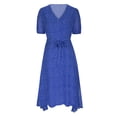 thumbnail image 4 of Penkiiy Robe Midi pour Femmes 2024 Été Décontractée à Fleurs à Manches Courtes Smockée Robes Midi Boho à Col en V Robes de Plage Soleil S Bleu, 4 of 8