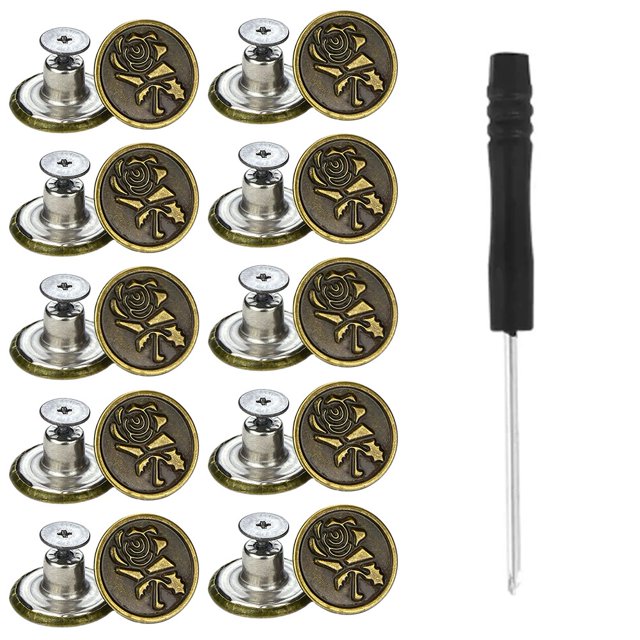 Lefu 10 PCS Metal Jeans Buttons 17mm Replacement No-Sew Screw Button Repair Kit DIY