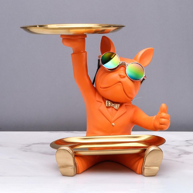 Sculpture Chic de Butler Statue de Chien Rangement de Bijoux Figurine d'Animal Porte-Clés pour Orange