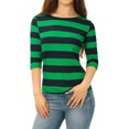 thumbnail image 1 of INSPIRE CHIC T-Shirt à Rayures Ajusté à Encolure Bateau à Manches Mi-Longues pour Femmes Vert Foncé m, 1 of 6