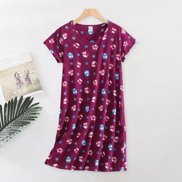 Chemise de Nuit pour Femme Grande Taille, Mignonne à Imprimé de Dessins Animés, Manches Courtes, Robe de Nuit en Tricot de Coton, Douce à Col Rond, Ample, Tenue d'Intérieur par Hontri