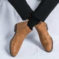 thumbnail image 3 of Men's Chelsea Boots Fashion Leather Pointed Toe Winter Fall Elastic Slip on Mid Calf Short Ankle Booties, 3 of 6