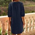 thumbnail image 4 of Robes Décontractées pour Femmes Tunique à Boutons Col Ras du Cou Robe en Coton et Lin Printemps Été Manches Mi-Longues Robe T-Shirts avec Poches, 4 of 7