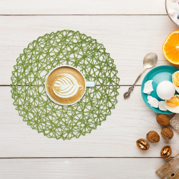 pdqouc 6 Pack Fine Paper Rope Messy Knitting Placemats Paper Placemats Restaurant Table Decoration Kindergarten DIY Props Background Plate Mat Round Table Place Mats Indoor Dining