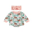 thumbnail image 1 of Combinaisons Bébé Fille Ensemble Animal Imprimé Manches Longues Col et Bandeau, 1 of 8
