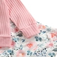 thumbnail image 4 of Baby Girls Spring Fall Clothes Set Solid Color Long Sleeve O-neck Tops Floral Print Trousers Bow-knot Headband, 4 of 6