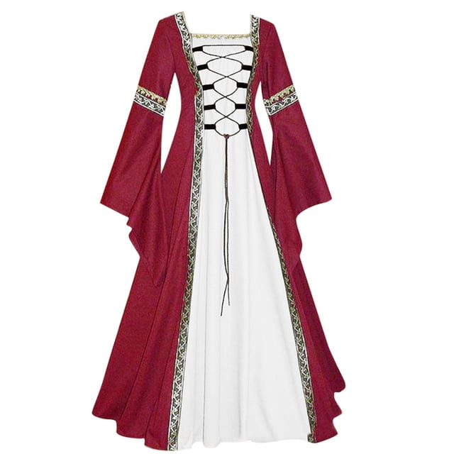 Birdeem Robe de Cosplay Gothique Décontractée Vintage à Empiècements pour Femmes, Longueur au Sol