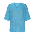 thumbnail image 4 of AherBiu 3/4 Length Sleeve Womens Tops Hollow Cable Knit Pullover Tops V Neck Loose Fall 2024 Blouses, 4 of 8
