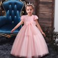 thumbnail image 1 of EGNMCR Vêtements pour Bébé Fille Robe Enfants Robe Sans Manches Princesse Nœud Papillon Dentelle Fleurs Robe en Tulle Robe Capitonnée, 1 of 9