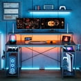thumbnail image 1 of Bestier 55" Gaming Desk with LED Light & Monitor Stand Computer Desk Corner Desk for Home Office, Black Carbon Fiber, 1 of 8