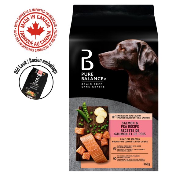 Nourriture complète pour chiens Recette de saumon et de pois sans grains Pure Balance, 3.6kg