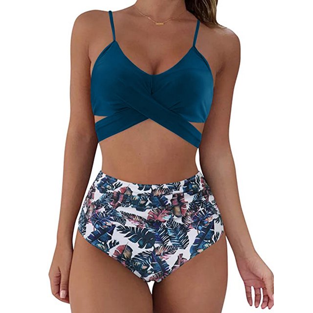 Gupgi Bikini à Bretelles Spaghetti pour Femmes + Culottes Bikini Imprimé Léopard