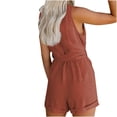 thumbnail image 3 of biudgviw Women's Plus Size Rompers Summer Casual V Neck Button down Belted Sleeveless Jumpsuits Loose Short Overalls with Pockets, 3 of 6