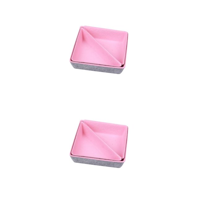 QualitChoice Home Hotel Felt Keys Tapes Phone Watch Storage Box Living Room Drawer Pens Remotes Jewellery Organizer Container Light Grey Pink 2PCS