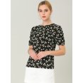thumbnail image 4 of INSPIRE CHIC Haut Floral Élégant pour Femme à Manches Courtes Froncées, Coupe Régulière, 4 of 6