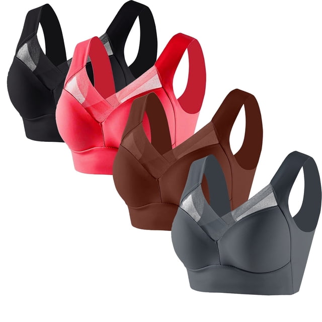 Timegard 4pc Bras for Women Wireless Comfy Breathable Full Coverage High Support Back Smoothing Everyday Bra