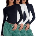 thumbnail image 1 of Birdeem T-Shirts à Manches Longues pour Femmes Mode Décontractée Col Rond Couleur Unie T-Shirt à Manches Longues Chandail Tops Manches 3/4 T-Shirts pour Femmes, 1 of 4